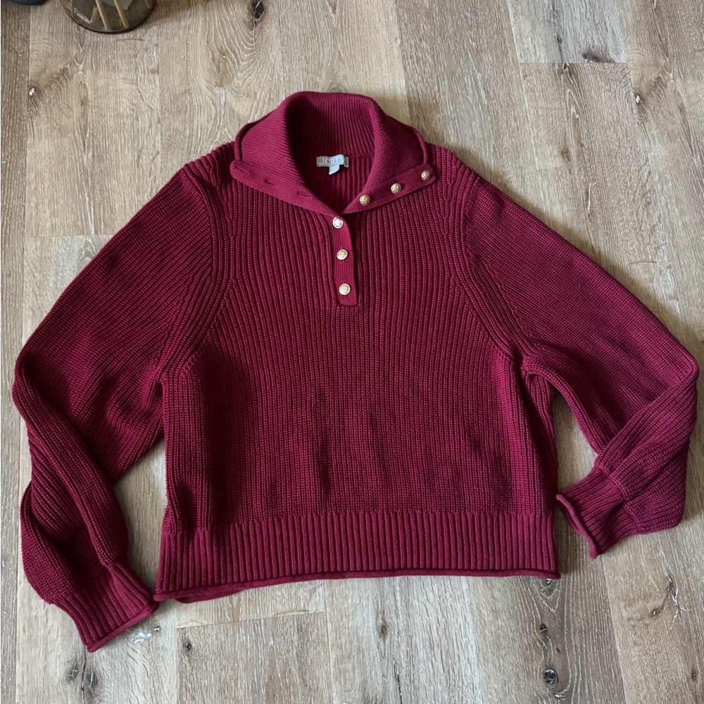 J.Crew Red Ribbed Sweater with Button‎ Detail Size XL